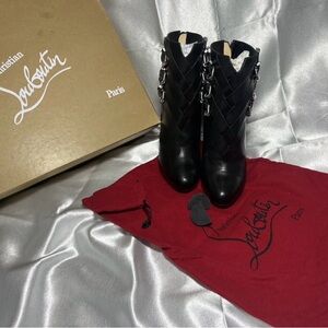 Christian Louboutin Black Heeled Boots with Silver Accents